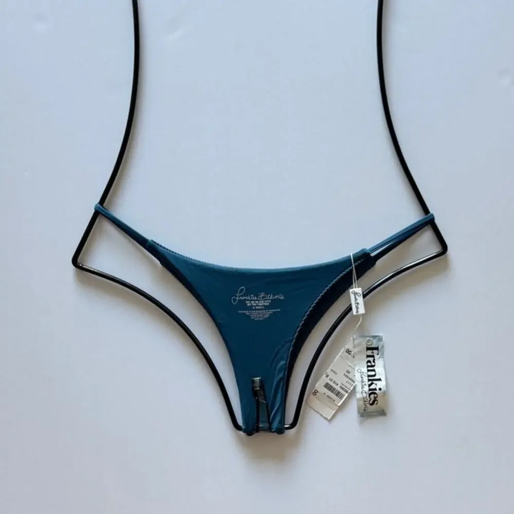 Frankies Bikinis Willa Skimpy Bikini Bottom - Deep Sea Blue Ribbed - XS - NWT